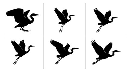 Fototapeta premium Heron taking flight silhouette for logo