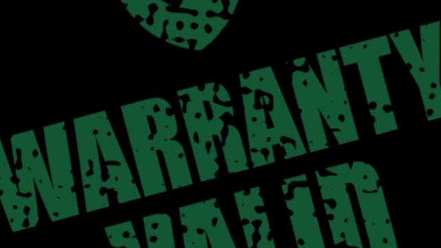 Warranty Valid Covered In Effect Protected Green Round Rubber Stamp Animation