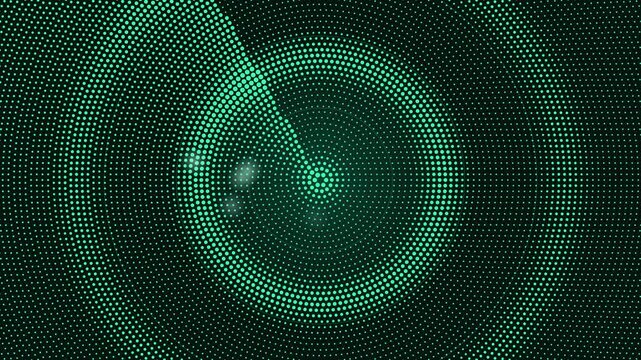 Halftone radar with dot grid pulses and sweeping beam in mint green seamless loop
