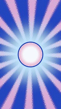Vertical halftone sunburst rays in royal blue and pink around a clean center seamless loop