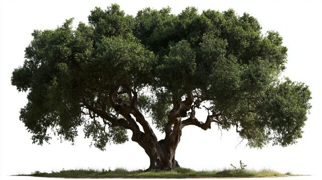 Majestic green tree with sturdy trunk stands prominently against a clean white background, representing nature&rsquo;s beauty