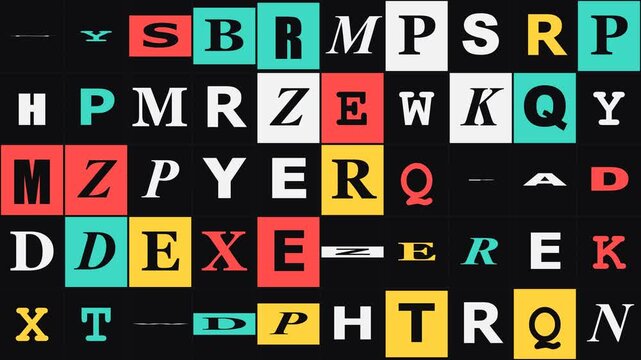 Typographic grid of big letters flipping through fonts and colors in waves