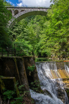 Vintgar gorge amazing cayon with river, rocks and nature, wooden foodpaths leads through wild natural reserve