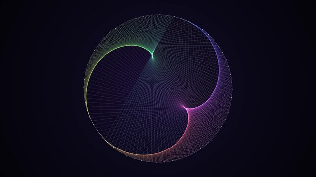 String art lines on a circle morphing from cardioid to nephroid shapes in rainbow colors