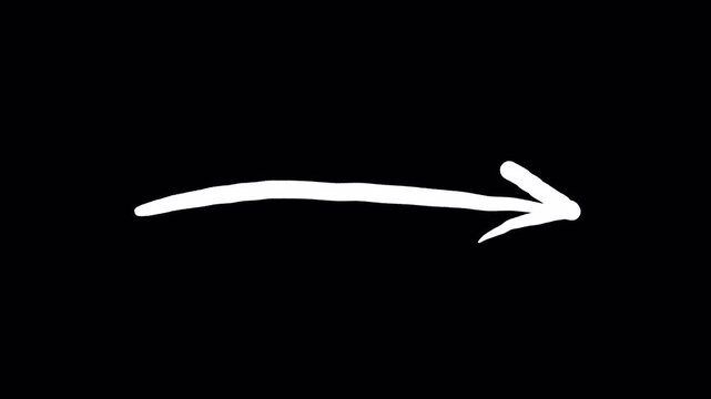 4k Hand-drawn white arrow animation pointing right, minimalist sketch arrow doodle for video transitions, animated white brush stroke arrow pointer isolated on Transparent Background Doodle Arrow