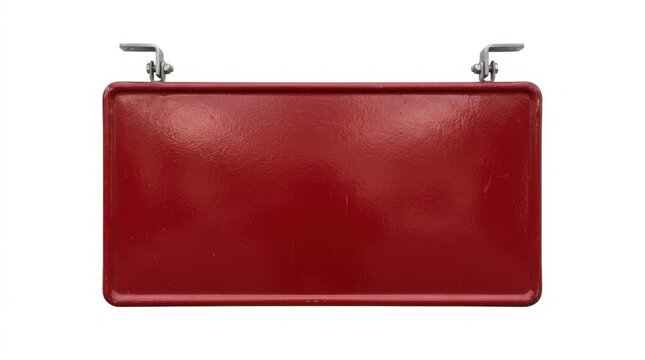 Retro Red Metal Lunchbox with Hinged Clasp Isolated on White Background