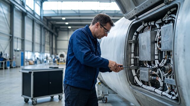 German engineer checks a reusable avionics bay