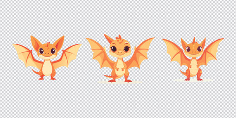 Cute Little Pterodactyl Dragon Character Vector Set © Anik