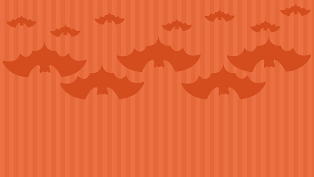 Flying bats pattern silhouette design on orange striped background with wildlife seamless repeating vertical halloween creature illustration mysterious wallpaper
