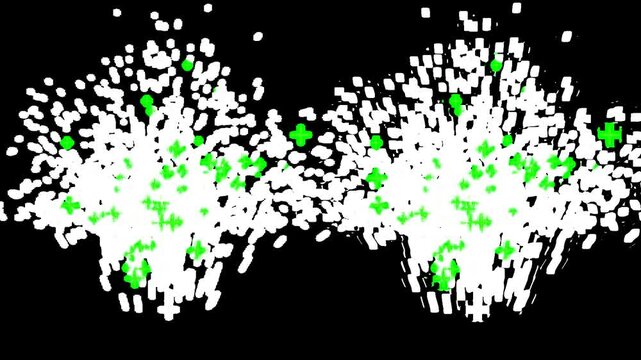 Green Star Confetti Explosion Animation with White Neon Accents on Transparent Alpha Channel Background for Celebration, Party, Birthday, St. Patrick's Day, and Event Overlay