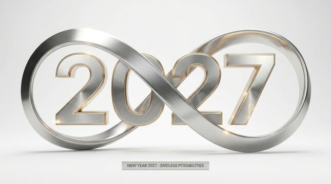Shiny metallic silver infinity loop ribbon with 2027 year numbers for