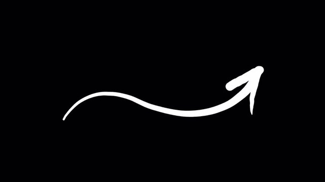 4k Hand-drawn white arrow animation, curved brush stroke pointer, minimalist doodle motion graphic for video editing isolated on Transparent Background Doodle Arrow