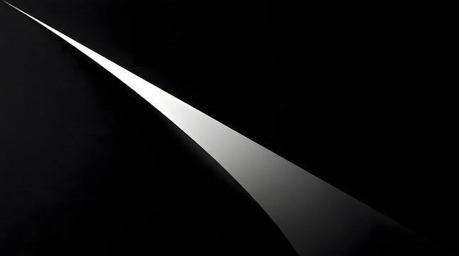 Minimalist abstract black and white composition featuring a sharp diagonal silver metallic edge cutting through deep dark space with dramatic high contrast lighting, sleek modern style ideal