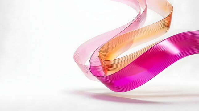 Abstract flowing ribbons in vibrant pink and orange hues swirl gracefully across a pristine white background, creating a dynamic and elegant composition perfect for modern commercial design projects