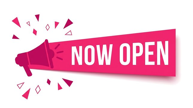 Now open sign with megaphone illustration