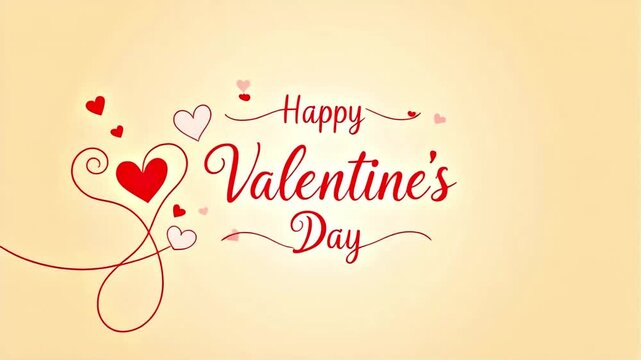 Valentine day video animation with red heart shapes and swirling lines on cream background perfect for romantic greetings or love theme video projects including dynamic motion and calligraphy