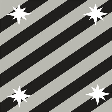 Striped pattern JPG illustration featuring diagonal black and grey stripes with white stars placed in the corners isolated on a background.   