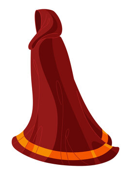 Isolated red fantasy cloak with hood and golden trim design transparent background