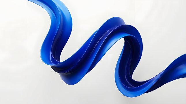 Elegant flowing blue ribbon waves gracefully across a clean white background creating a dynamic abstract composition with smooth gradients and soft lighting ideal for modern commercial design