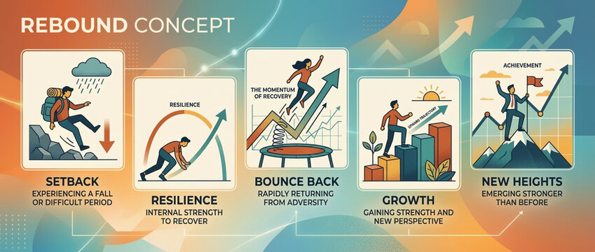 Rebound Concept Setback Resilience Bounce Back Growth New Heights Business Recovery and Success Journey