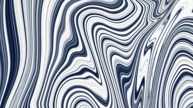 Fluid abstract background featuring mesmerizing waves of deep navy blue and stark white liquid marble texture swirling continuously in a hypnotic smooth motion pattern 