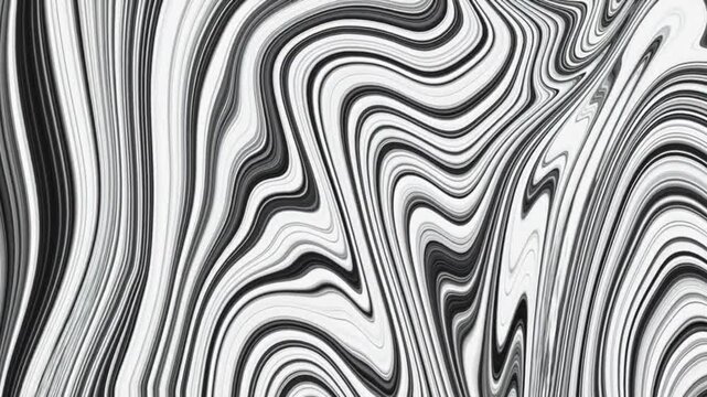 Flowing black and white liquid marble abstract pattern creating hypnotic movement with smooth curved lines across background texture