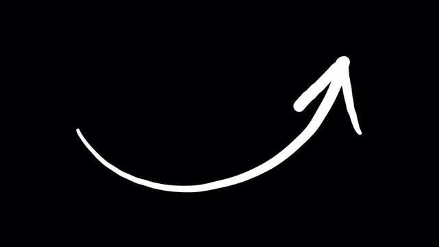 4k Hand-drawn white arrow animation, curved pointing arrow motion graphic, minimalist doodle pointer for social media and video editing isolated on Transparent Background Doodle Arrow