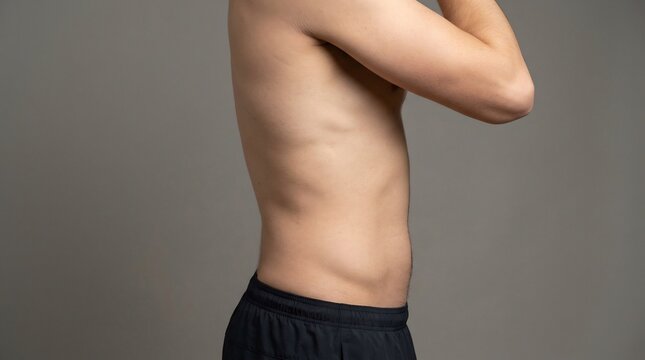 Side view of a lean male torso showing ribs and abdominal muscles