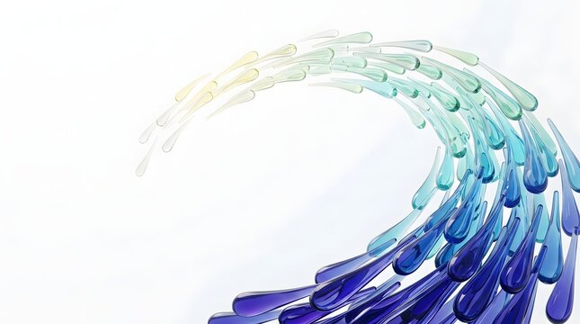 Abstract water droplet wave design in vibrant blue, teal, and purple gradients sweeping across a clean white background, creating a dynamic and fluid composition ideal for modern digital backgrounds