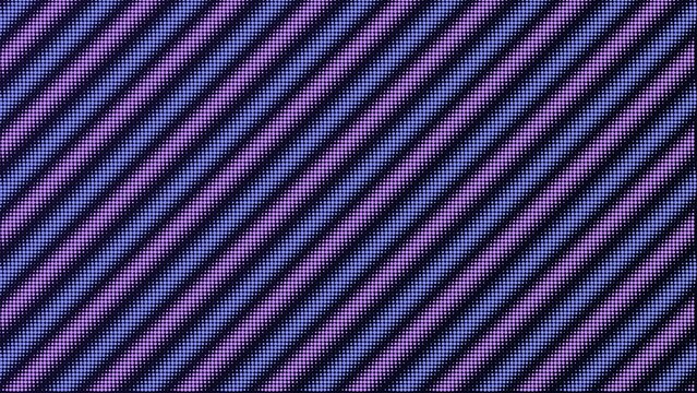 A dynamic abstract pattern of diagonal wavy lines composed of tiny purple and blue dots against a dark background, creating a sense of movement