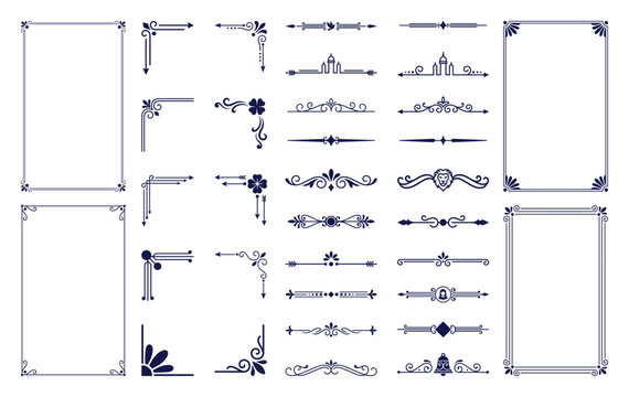Vintage ornamental frame dividers and corner borders vector set for elegant page decoration