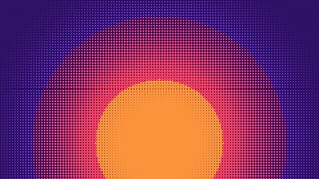 Abstract background, featuring a bright, orange sun-like circle, fading into a, pink and deep, purple gradient sky, in a minimalist, sunset style