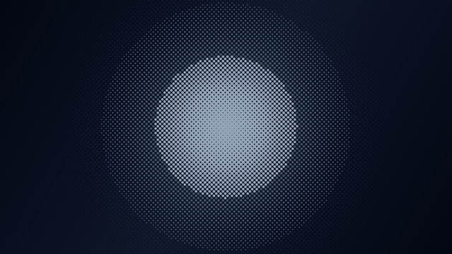 Abstract background, featuring a central, circular gradient in, light blue and, dark navy blue, created with a, halftone dot texture effect