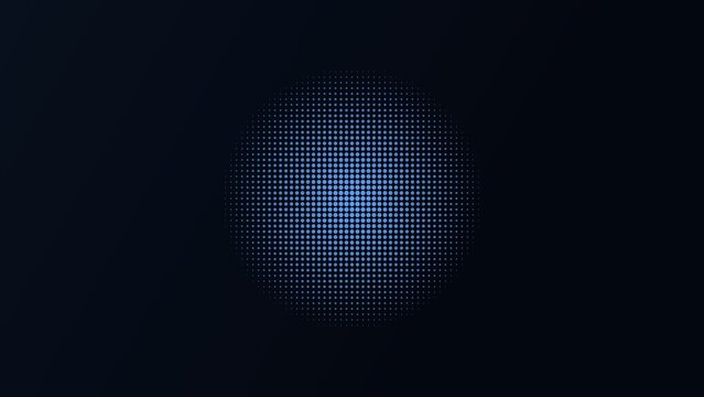 Abstract background, featuring a central, glowing circle made, of blue halftone, dots fading into, a solid dark, navy blue backdrop, for technology