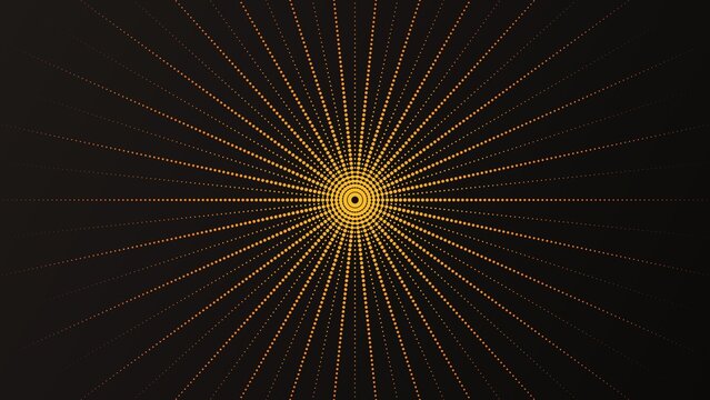 Abstract background, featuring a central, radiating sunburst pattern, of glowing yellow, circular dots on, a dark grey, textured surface backdrop