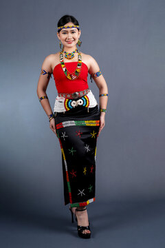 Portrait of young girl wearing a traditional cloth Simba Murut Tahol native of Sabah Borneo