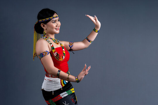 Portrait of young girl wearing a traditional cloth Simba Murut Tahol native of Sabah Borneo