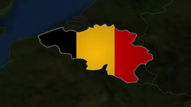 Belgium Map Animation with National Flag Fill and Continental Zoom in Europe 4K