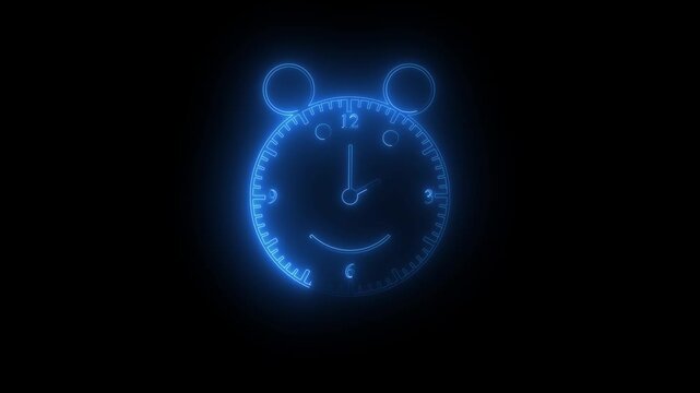 Cute cartoon clock face with funny smiley expression, round ears, and moving clock hands ticking on a dark background for kids animation and fun time concepts