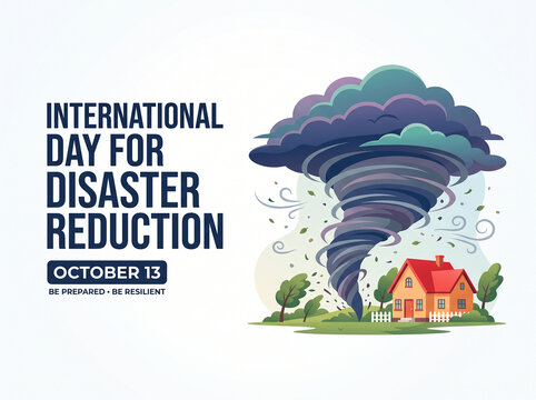 international day for disaster reduction banner with powerful tornado storm approaching residential house risk management concept vector illustration