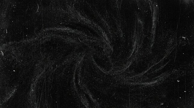 Abstract dark grunge background with swirling dust particles and vintage film scratches