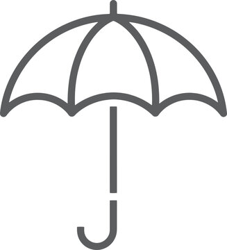 Simple black line art open umbrella icon vector illustration for weather forecast and protection concepts