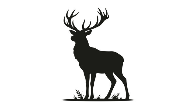 Majestic Stag Silhouette Vector, Black Deer Silhouette with Large Antlers, Forest Wildlife Mammal Icon Graphic, Hunting and Wilderness Badge Design isolated PNG with Transparent Background
