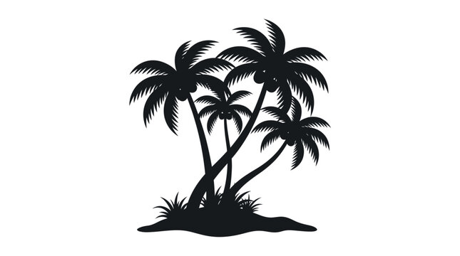 Tropical palm trees silhouette vector icon, black coconut palm tree cluster graphic, summer beach resort decorative emblem isolated PNG with Transparent Background