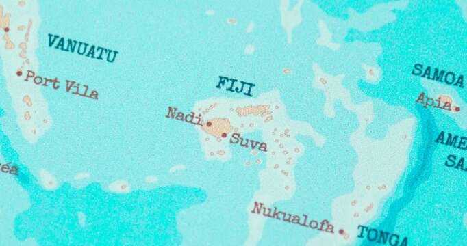 Zoom in view of fiji on a vintage political world map
