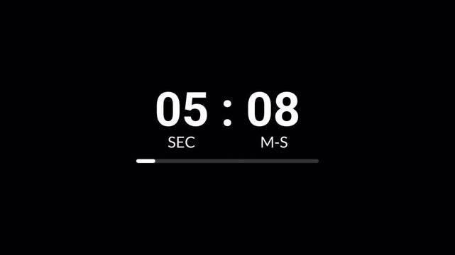 One minute count up animation on a transparent background, 1 minute count up timer from 0 to 60 second with alpha channel, one minute count up video	