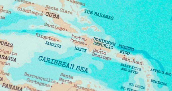 Zoom in view of haiti on a vintage political world map
