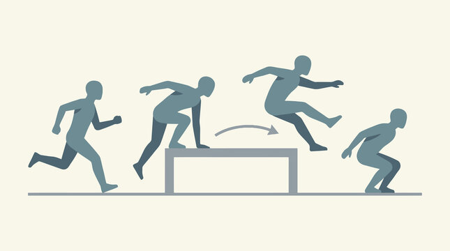 Parkour step vault sequence, A minimalist visual guide showing four sequential phases of a step vault