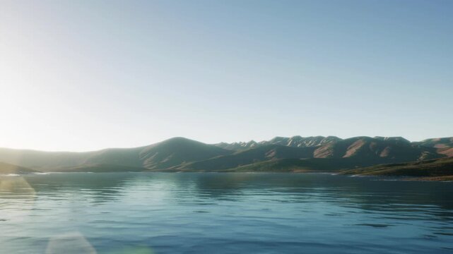 A tranquil lake reflects stunning mountains under a clear sky at dawn. The soft light creates a peaceful atmosphere, perfect for nature lovers and early risers seeking beauty.