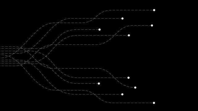 Abstract digital dot and dashes line particle data background connecting technology concept animated.Innovative data transmission graphic. on transparent background.